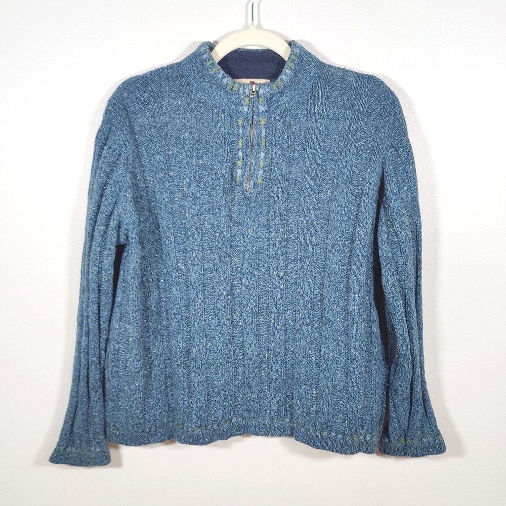 Woolrich Peacock Heather Ramie Wool Quarter Zip Sweater XL Cabincore Blue